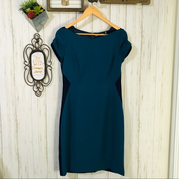 T Tahari Blue Color Block Dress Sz US 8 - Picture 2 of 7